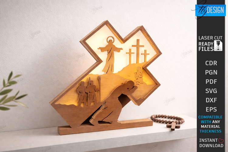Easter Night Light Laser Cut | Religious LED Light SVG | CNC
