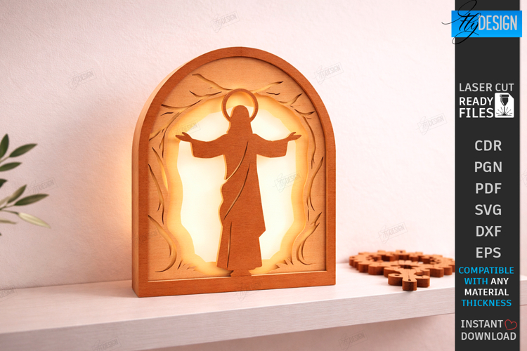 Easter Night Light Laser Cut | Religious LED Light SVG | CNC