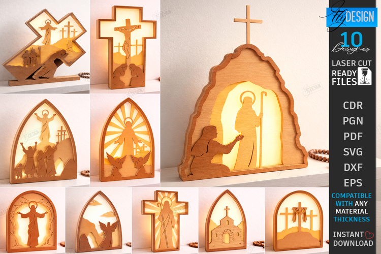 Easter Night Light Laser Cut Bundle| Religious LED Light SVG