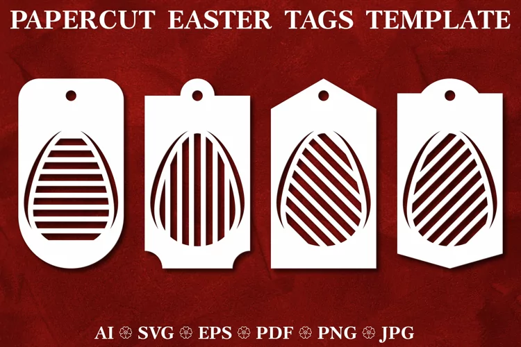 Easter Paper Cut Gift Tags Template. Papercut Easter Tags