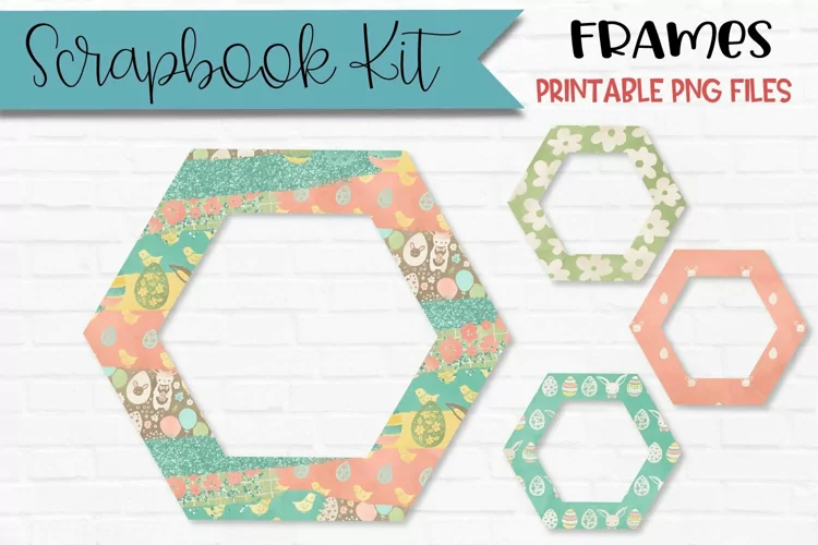 Easter Pattern Scrapbook Frames | Set Of 4 Hexagons