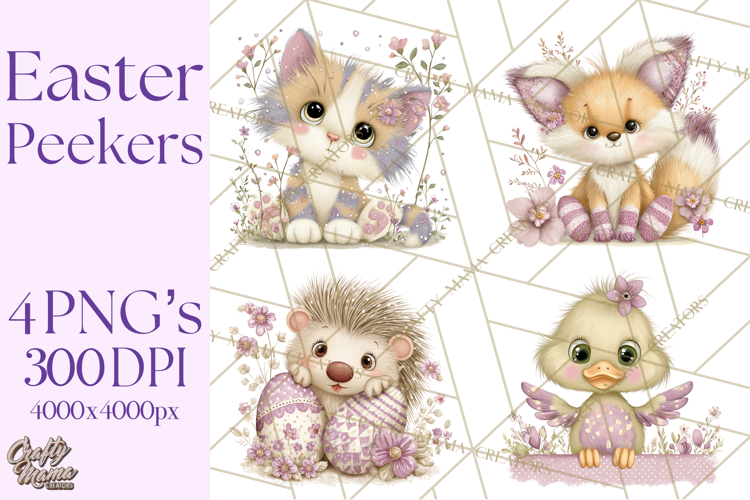 Peeking Large-Eyed Easter Animals PNG Pastel Illustrations