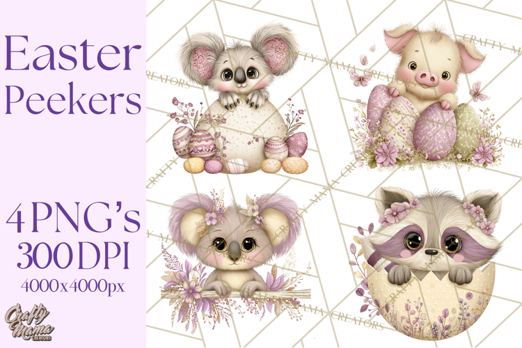 Peeking Large-Eyed Easter Animals PNG Pastel Illustrations