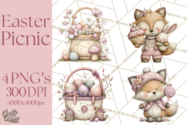 Easter Picnic Animal Clipart, Cute Spring Picnic PNG