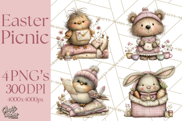 Easter Picnic Animal Clipart, Cute Spring Picnic PNG