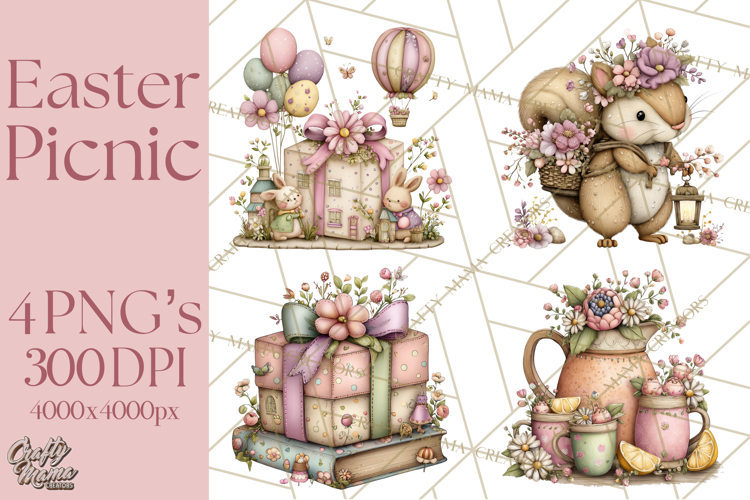 Easter Picnic Animal Clipart, Cute Spring Picnic PNG