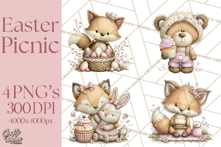 Easter Picnic Animal Clipart, Cute Spring Picnic PNG