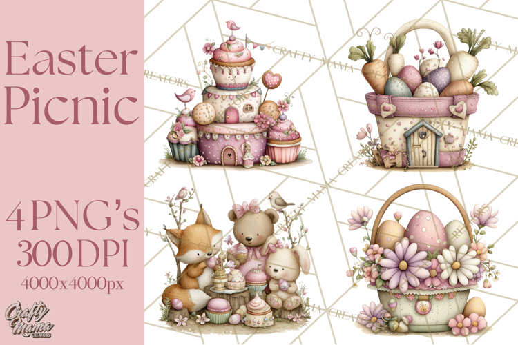Easter Picnic Animal Clipart, Cute Spring Picnic PNG
