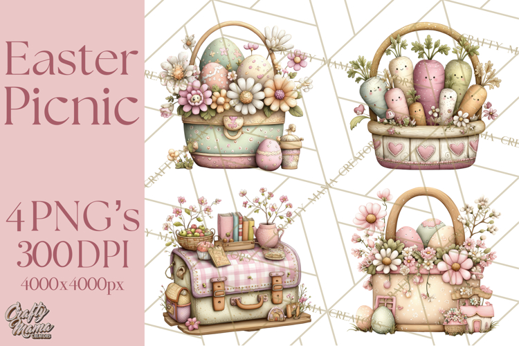 Easter Picnic Animal Clipart, Cute Spring Picnic PNG