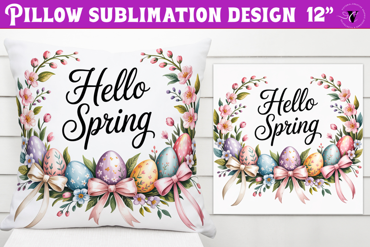 Christian Easter pillow sublimation | Hello Spring design