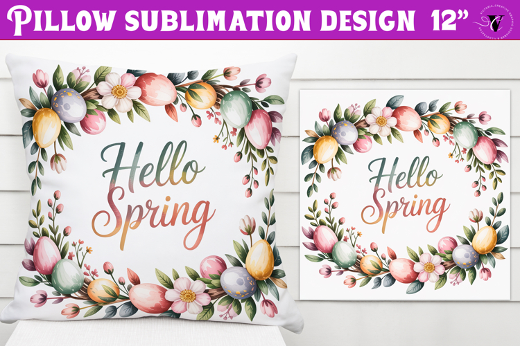 Christian Easter pillow sublimation | Hello Spring design