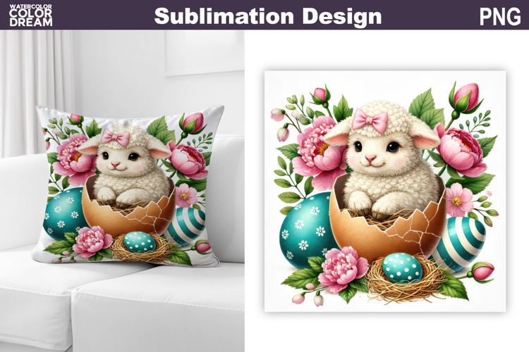 Cute Lamb Pillow Design | Easter Baby Animal Sublimation