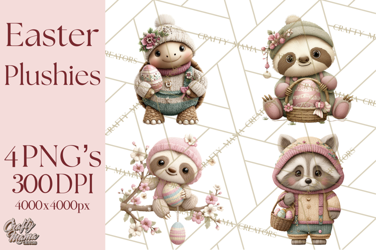 Yarn Animal Easter Clipart, Knitted Plush Easter Animals Png