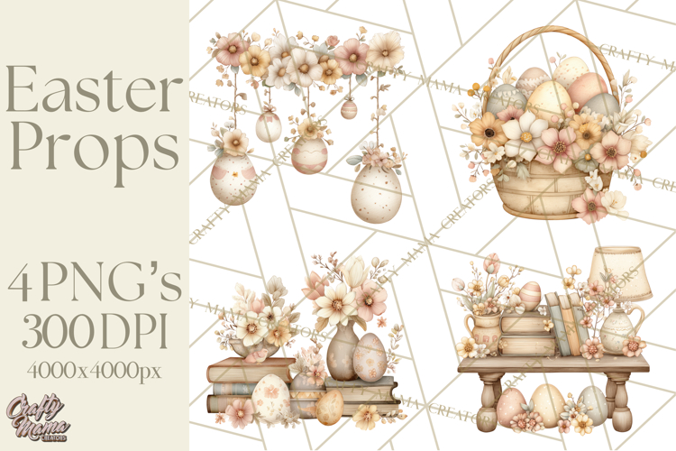 Vintage Easter Props Clipart PNG, Easter Eggs Printable
