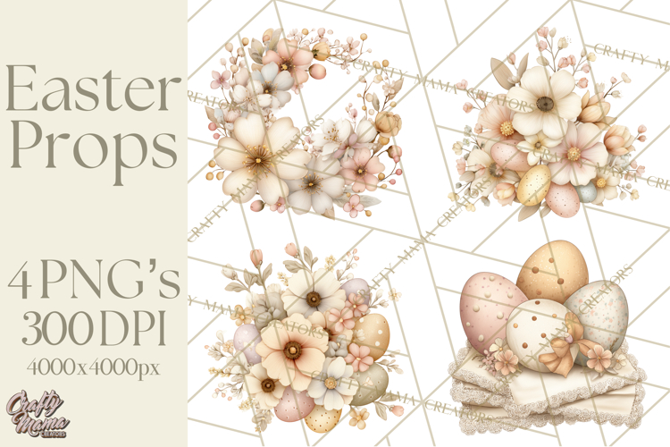 Vintage Easter Props Clipart PNG, Easter Eggs Printable