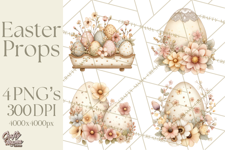 Vintage Easter Props Clipart PNG, Easter Eggs Printable
