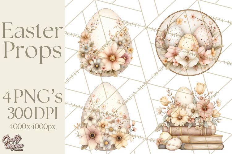 Vintage Easter Props Clipart PNG, Easter Eggs Printable