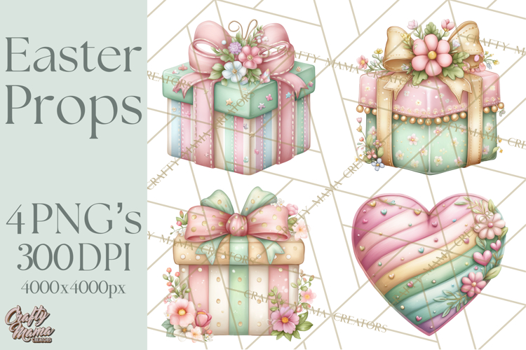 Easter Props Clipart PNG, Cute Easter Icons, Eggs Baskets