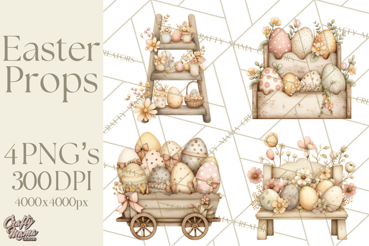 Vintage Easter Props Clipart PNG, Easter Eggs Printable
