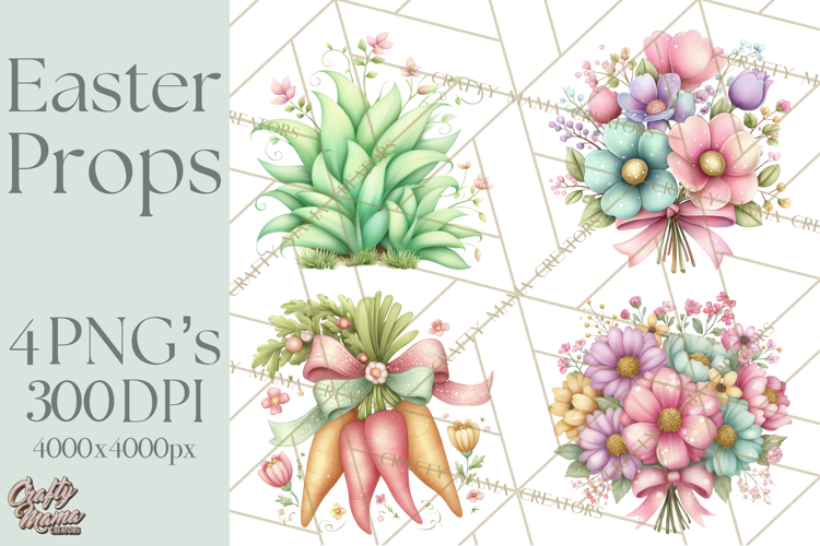 Easter Props Clipart PNG, Cute Easter Icons, Eggs Baskets