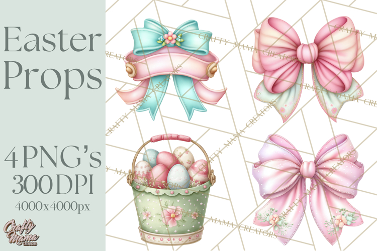Easter Props Clipart PNG, Cute Easter Icons, Eggs Baskets