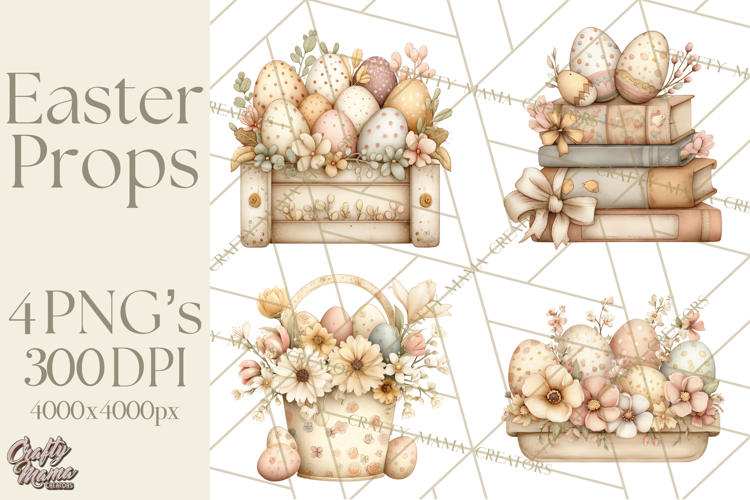Vintage Easter Props Clipart PNG, Easter Eggs Printable