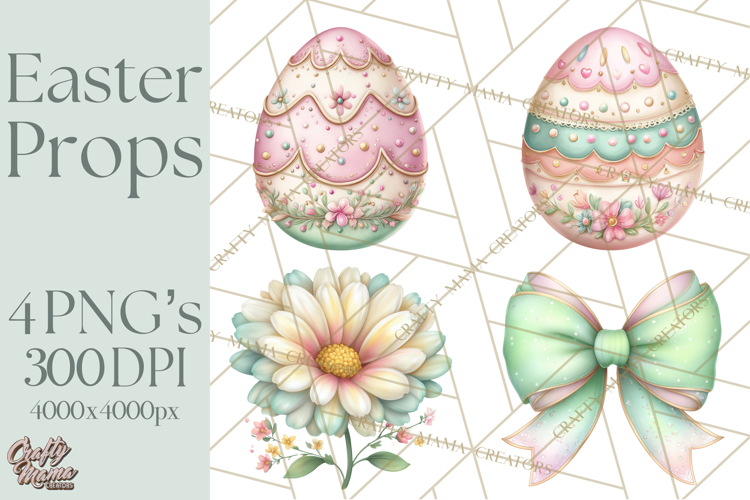 Easter Props Clipart PNG, Cute Easter Icons, Eggs Baskets