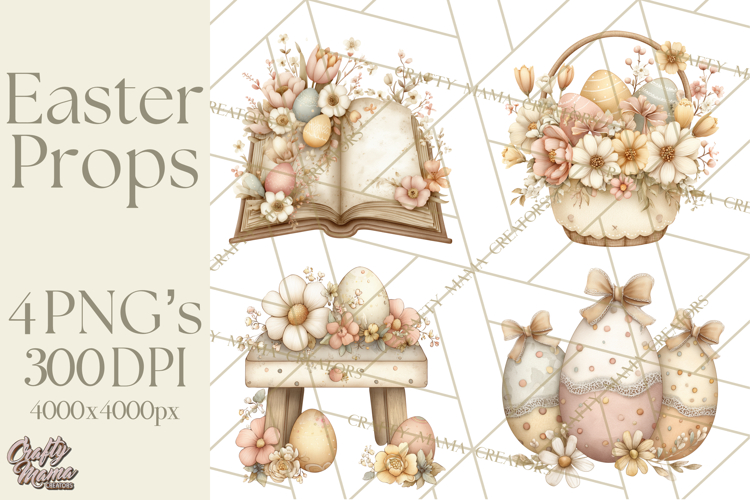 Vintage Easter Props Clipart PNG, Easter Eggs Printable
