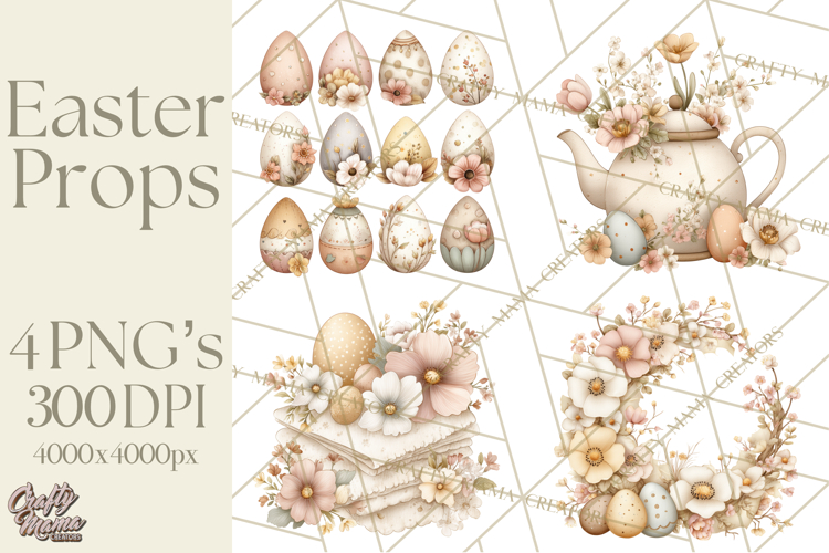 Vintage Easter Props Clipart PNG, Easter Eggs Printable