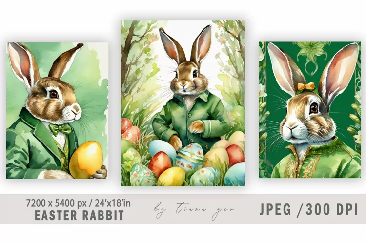 Easter bunny vintage illustration for greeting cards- 3 Jpeg