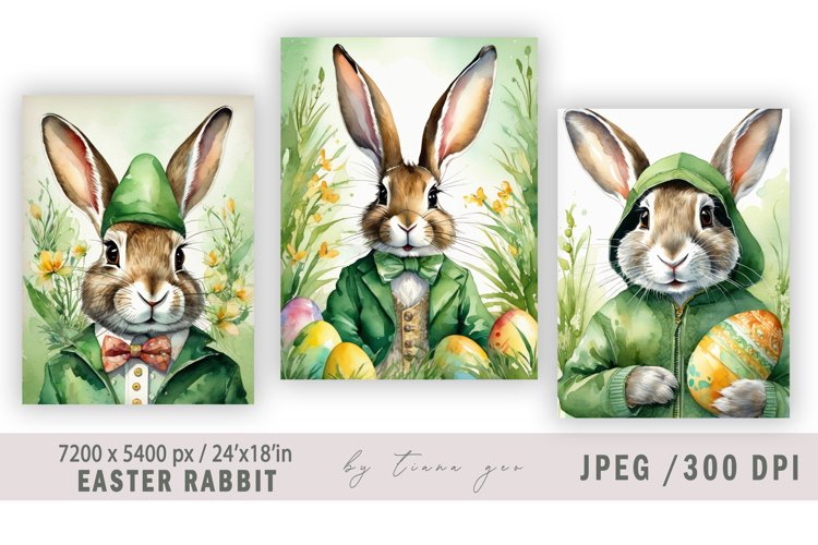 Easter bunny vintage illustration for greeting cards- 3 Jpeg example image 1