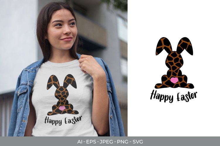 Easter Bunny in Giraffe Print with Happy Easter Text Design