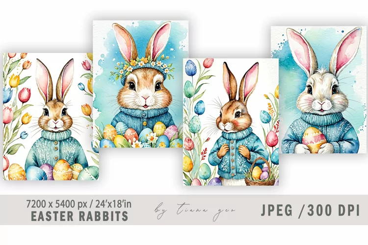 Easter rabbit vintage illustration for greeting card- 4 Jpeg
