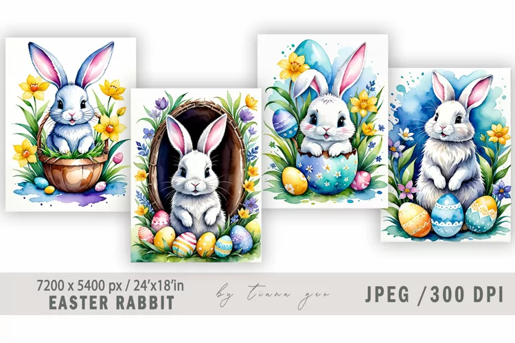 Easter rabbit illustration for greeting cards- 4 Jpeg files