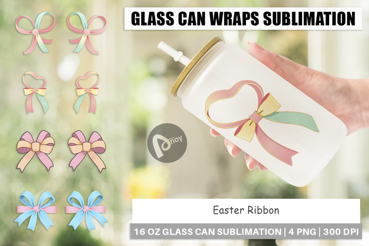 Glass Can Easter Ribbon