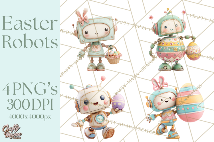 Easter Robot Clipart, Pastel Full-Body Robot Illustration