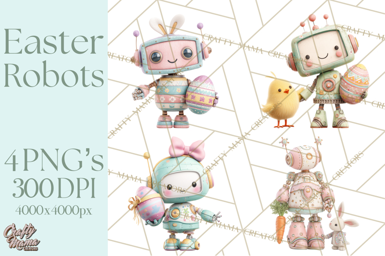 Easter Robot Clipart, Pastel Full-Body Robot Illustration