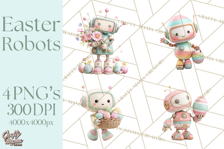Easter Robot Clipart, Pastel Full-Body Robot Illustration