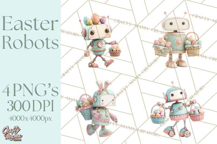 Easter Robot Clipart, Pastel Full-Body Robot Illustration
