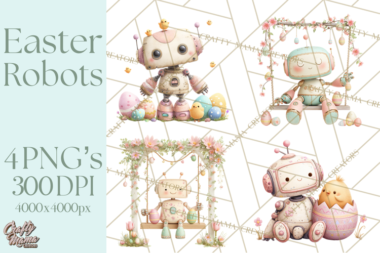 Easter Robot Clipart, Pastel Full-Body Robot Illustration