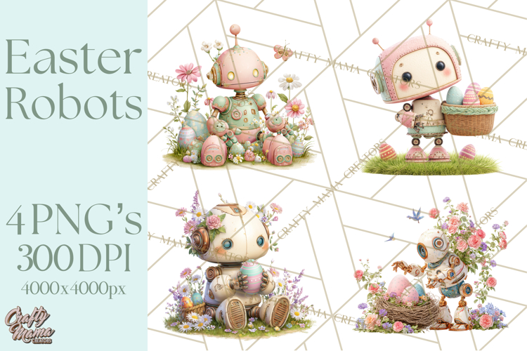 Easter Robot Clipart, Pastel Full-Body Robot Illustration