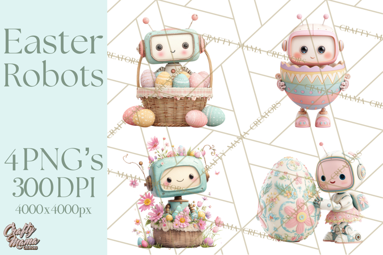 Easter Robot Clipart, Pastel Full-Body Robot Illustration