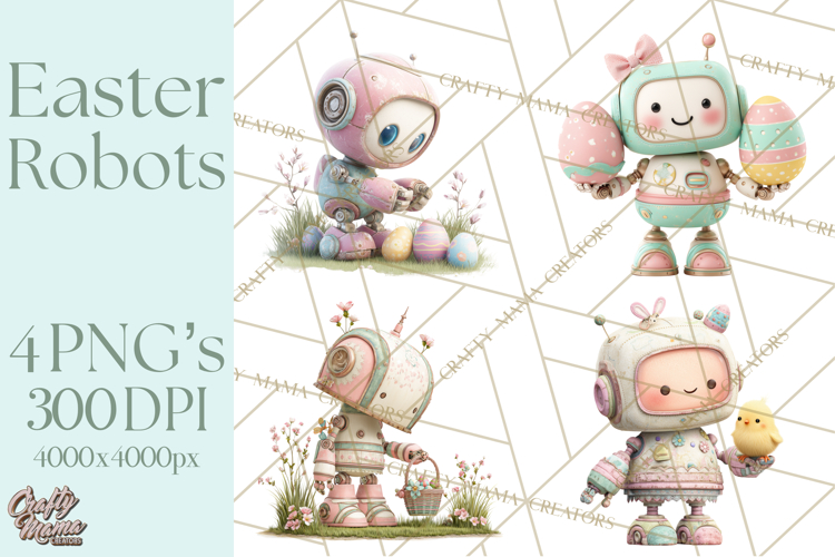 Easter Robot Clipart, Pastel Full-Body Robot Illustration