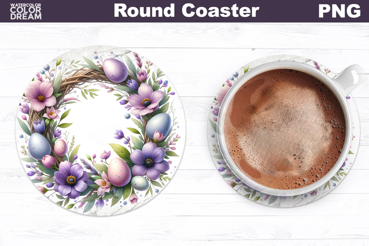 Easter Wreath Round Coaster | Easter Eggs Coaster