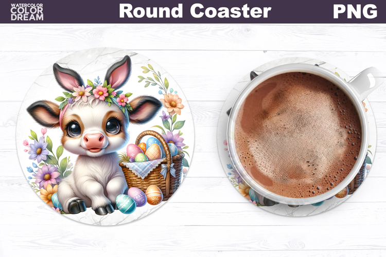 Cute Cow Round Coaster | Easter Animal Coaster