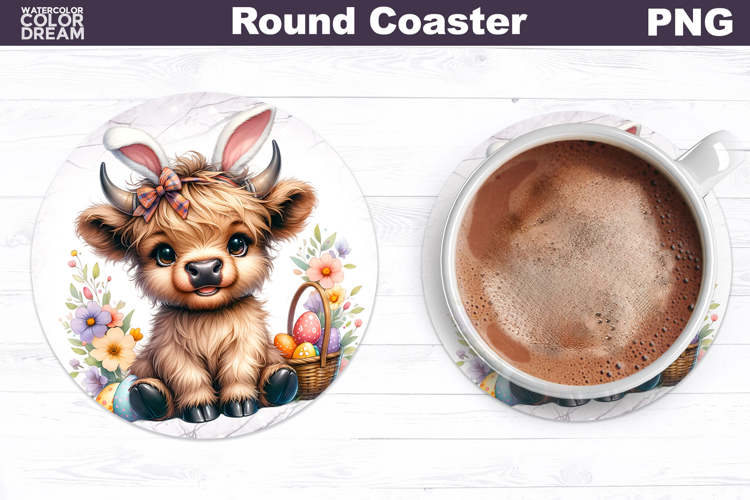 Highland Cow Round Coaster | Easter Animal Coaster