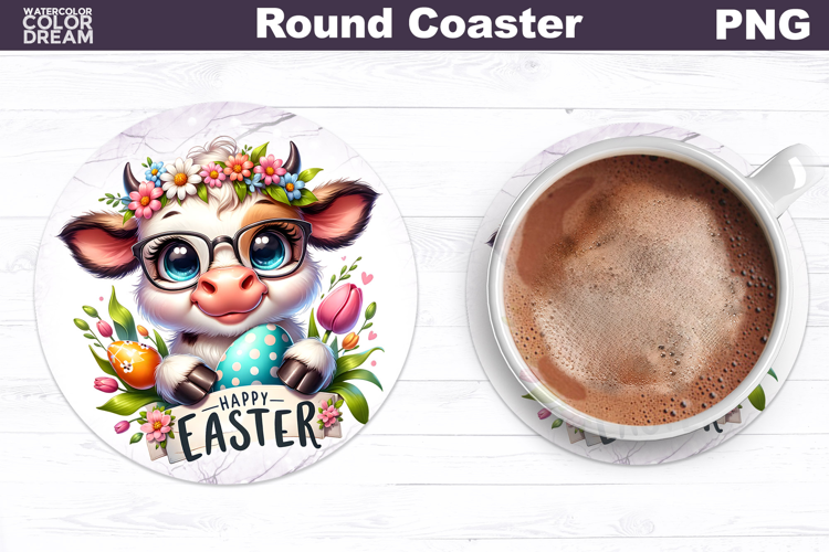 Cute Cow Round Coaster | Easter Animal Coaster