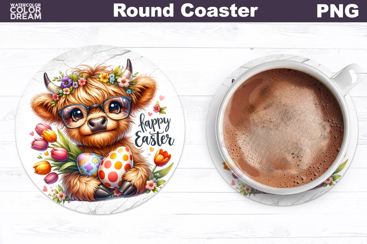 Highland Cow Round Coaster | Easter Animal Coaster