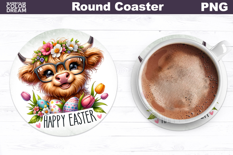 Highland Cow Round Coaster | Easter Animal Coaster