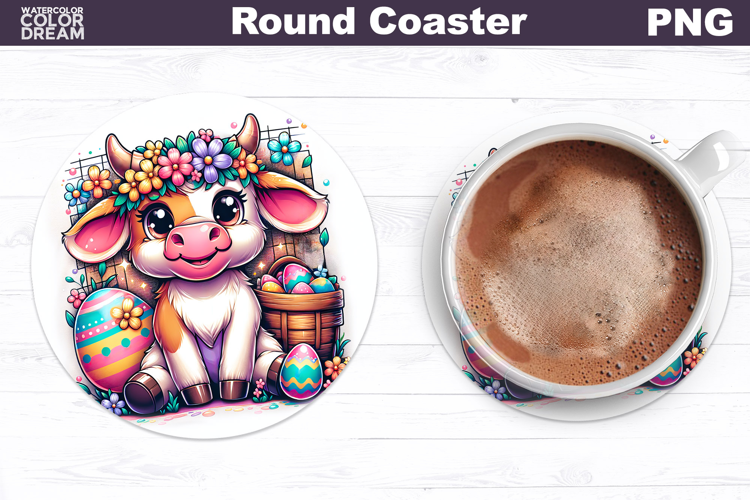 Cute Cow Round Coaster | Easter Animal Coaster